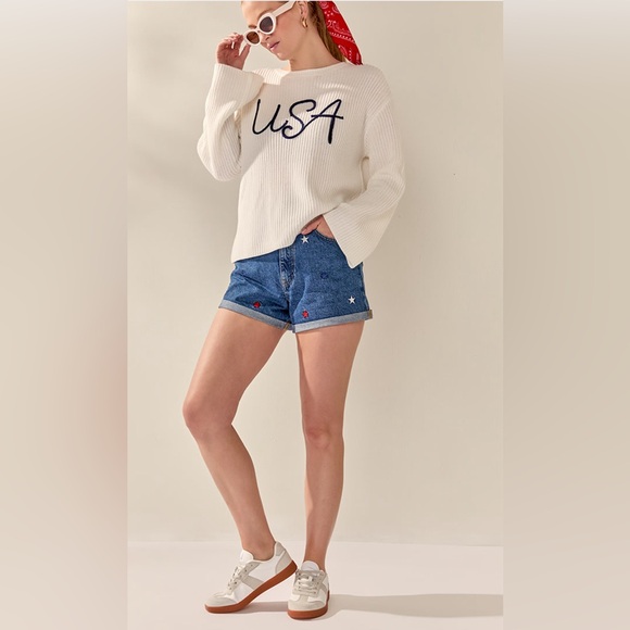 ❤️LAST1️⃣❤️New Francesca’s USA Stitch Oversized Pullover Graphic Sweater - Picture 2 of 5